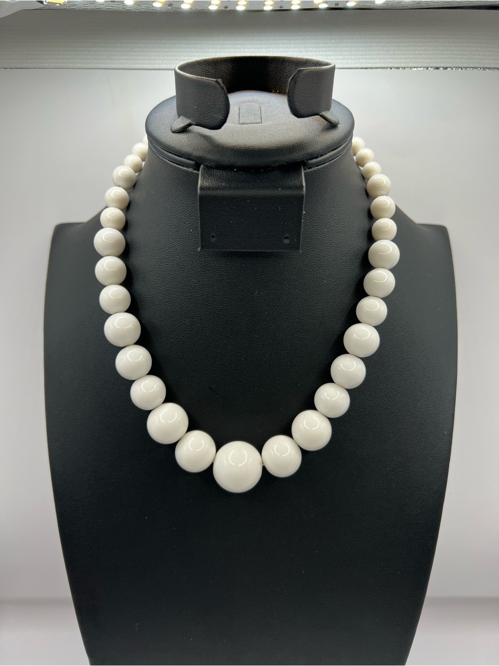 Vintage Chunky White Round Bead Necklace with Extension Chain